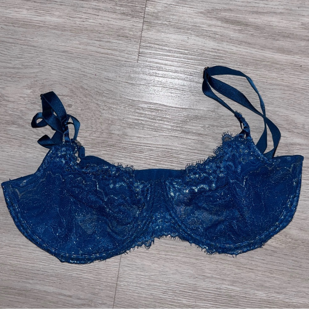 Victoria's Secret Dream Angels Push Up without Padding Blue Sheer Lace Bra 36DDD